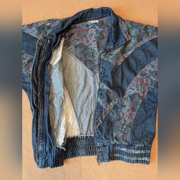 Vintage Levon Denim Floral Patchwork Bomber Jacket Cotton 90s - Picture 11 of 15